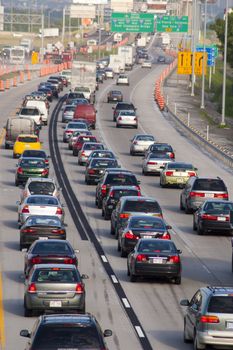 Heavy morning traffic on Montreal's highways in Canada