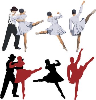 Illustration of Ballerina and ballet dancer dancing Tango