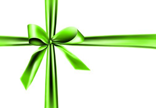 A green ribbon with a knot isolated on white