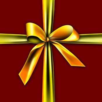 A golden ribbon with a knot isolated on red