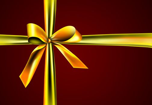 A golden ribbon with a knot isolated on red