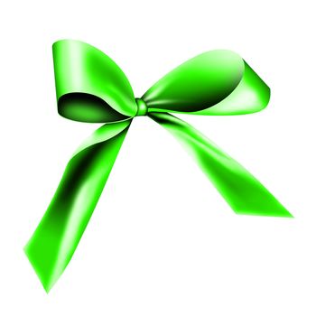 A green ribbon with a knot isolated on white