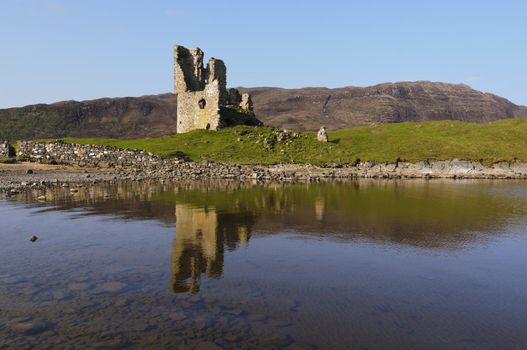View across Loch Assynt Sutherland Highlands Scotland
