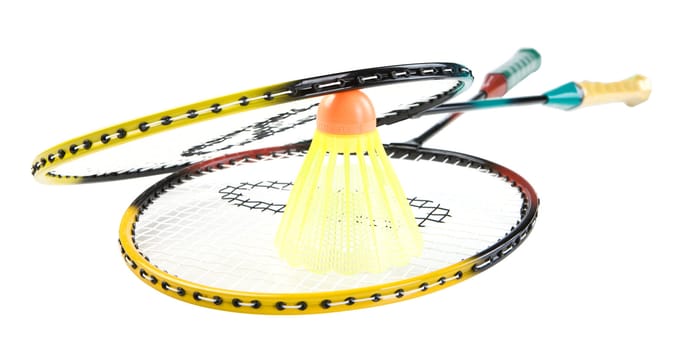 Badminton racquets with shuttlecock isolated. Clipping path