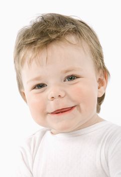 Expressive child portrait isolated on white background