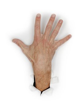 Hand with fingers spread isolated on a white background