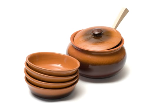 Brown ceramic ware on a white background.