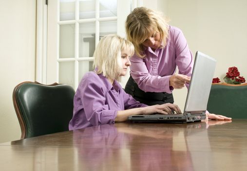 Office team woking together using a laptop computer
