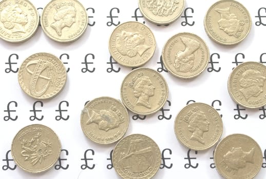 Pound coins spread evenly
