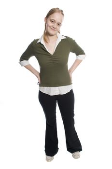 a young woman in casual dress in a simple pose