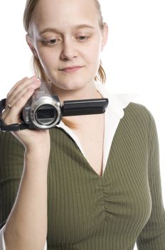 a young woman with video camera