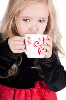 Beautiful baby girl dressed up for Christmas isolated in white