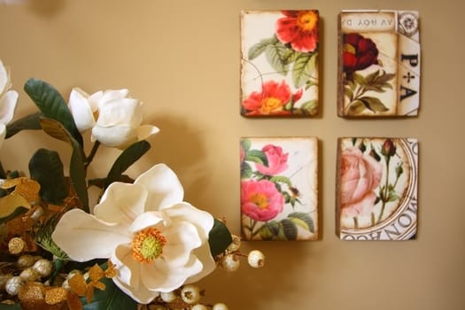 Ceramic pictures and artificial flower