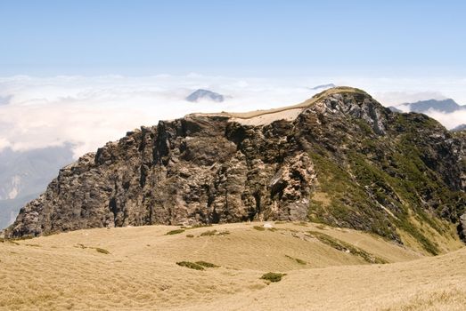 It is high mountain with golden grassland.