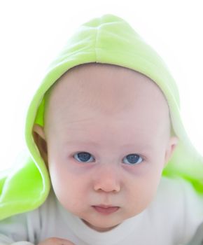 Portrait of the small baby on white background