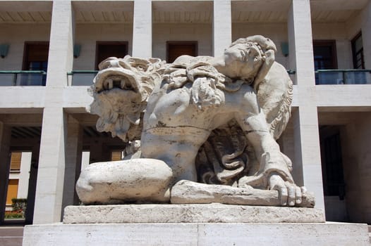 Eur zone detail of marble statue - Rome Italy.