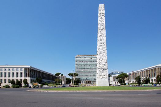 EUR Obelisk view, EUR zone Rome, Italy.