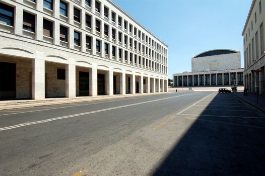 Congess Hall view, EUR zone Rome, Italy.
