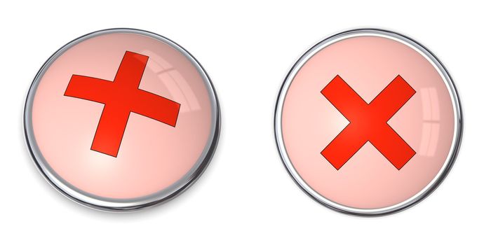 red button with cross symbol - top and side view