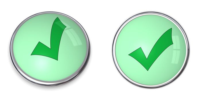 green button with tick mark symbol - top and side view