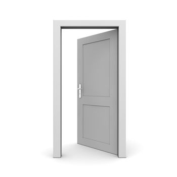 single grey door open - door frame only, no walls