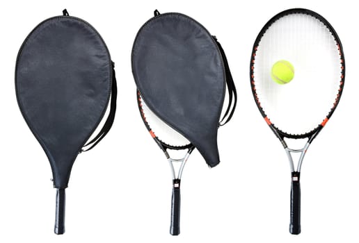 Three tennis rackets isolated on white. Clipping path