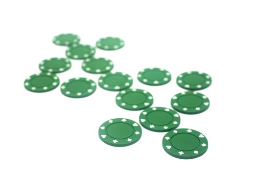 Poker chips writing a dolar or money sign , isolated on a white background