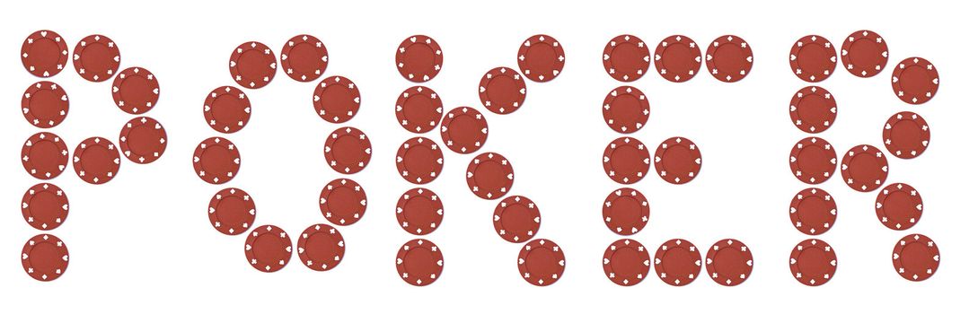 Poker chips writing "POKER", isolated on a white background