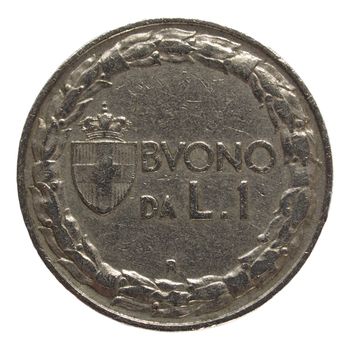 Close up of a vintage Italian coin