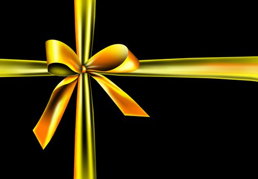 A golden ribbon with a knot isolated on black