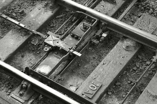 close-up of railroad tracks and points engineering