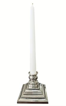 Silver Candlestick with Candle isolated with clipping path          