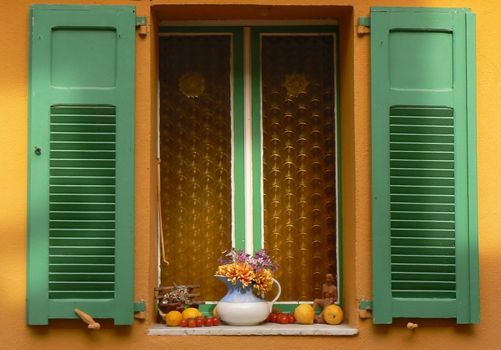 window and shutter and flowers