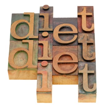 diet word abstract in vintage wooden letterpress printing blocks isolated on white