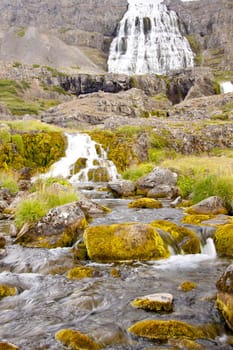 Big, beauty and rapid water in Dynjandi waterfall - Iceland.