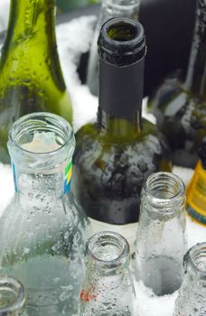 close-up of glass bottles for recycling