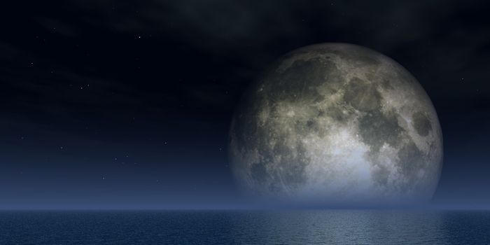 full moon over the ocean - 3d illustration