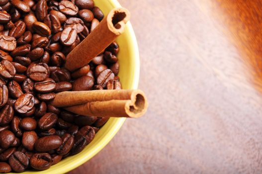 cinnamon and coffee showing food concept with copyspace