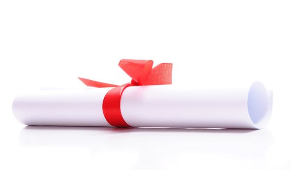 diploma isolated on a white background with copyspace for text message