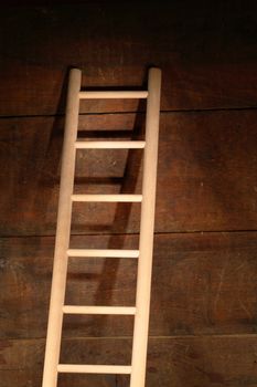 Ladder standing near old dark wooden wall