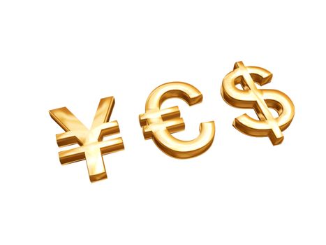 golden money symbols - euro, U.S,. dollar, Yen