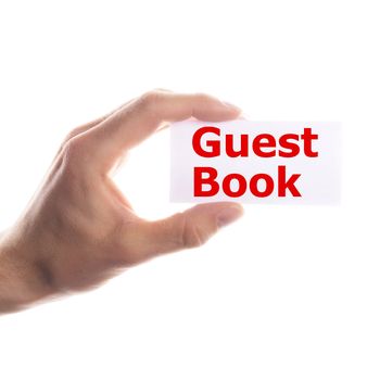 guest book or guestbook concept with hand and paper