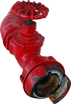 Isolated red metal pipe with valve on white background