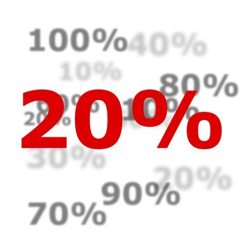 20 percent discount or sale concept with red number