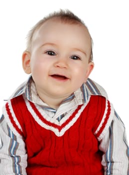 Caucasian 8 months baby boy, white background