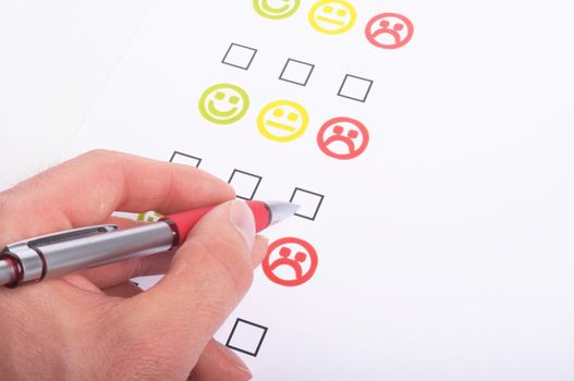marketing interview with checkbox or tickbox and smilie