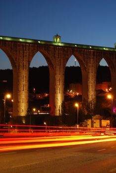 historic aqueduct in the city of Lisbon built in 18th century, Portugal