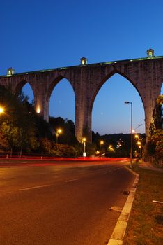 historic aqueduct in the city of Lisbon built in 18th century, Portugal