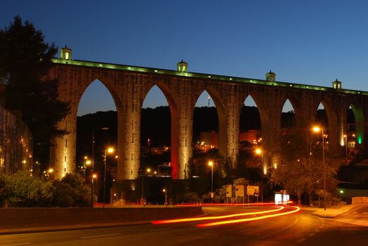 historic aqueduct in the city of Lisbon built in 18th century, Portugal