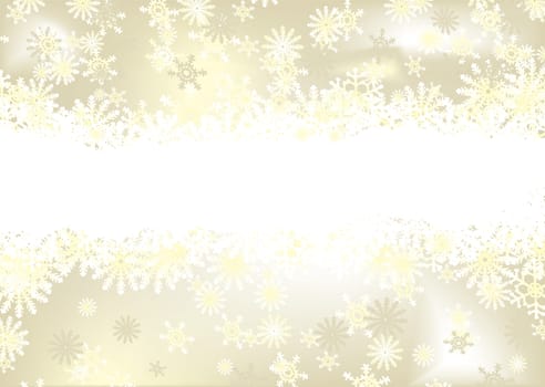 golden christmas background with snow flakes and room for text